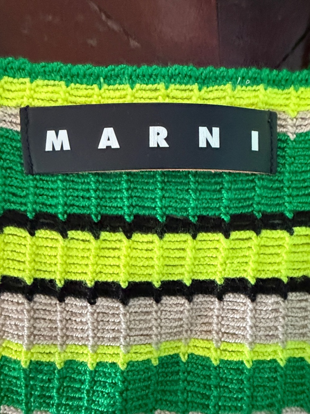 Marni Green, Neon Yellow & Black Striped Knit Bag